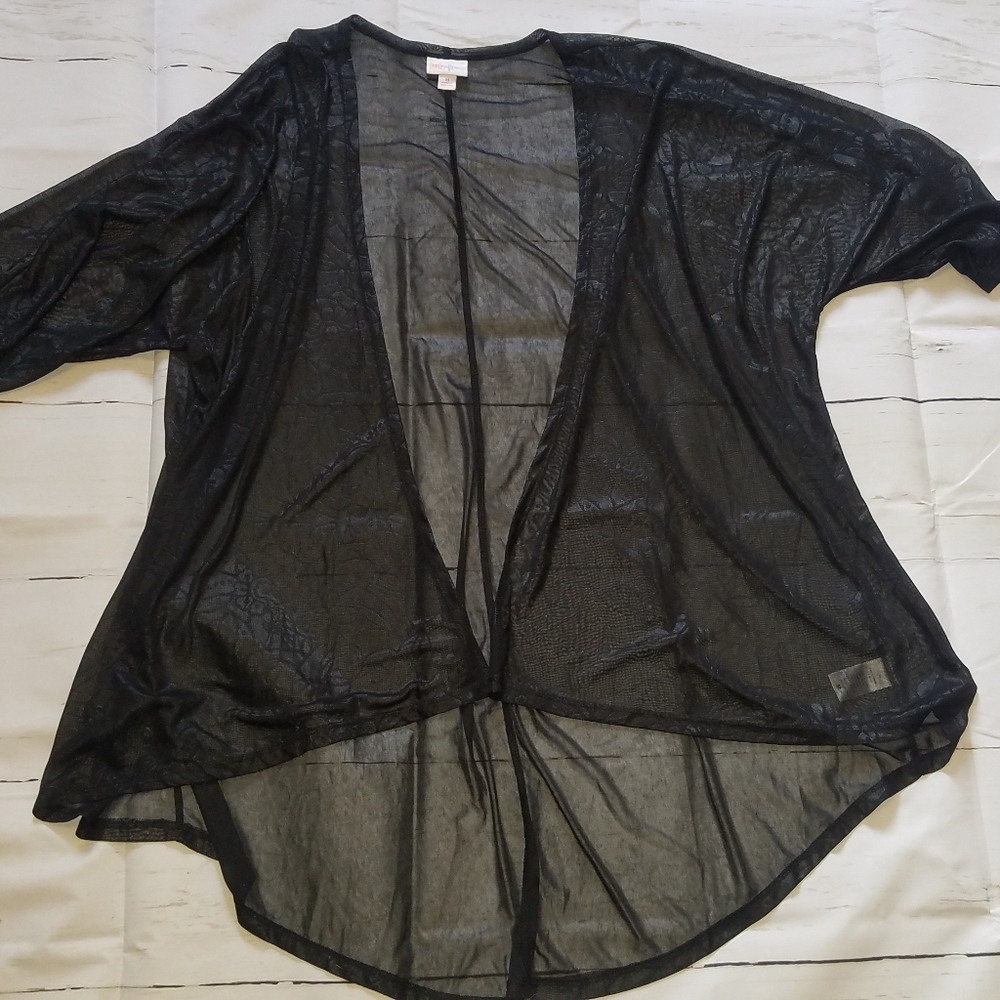 Lularoe Lindsey Kimono sheer black print w/stretch